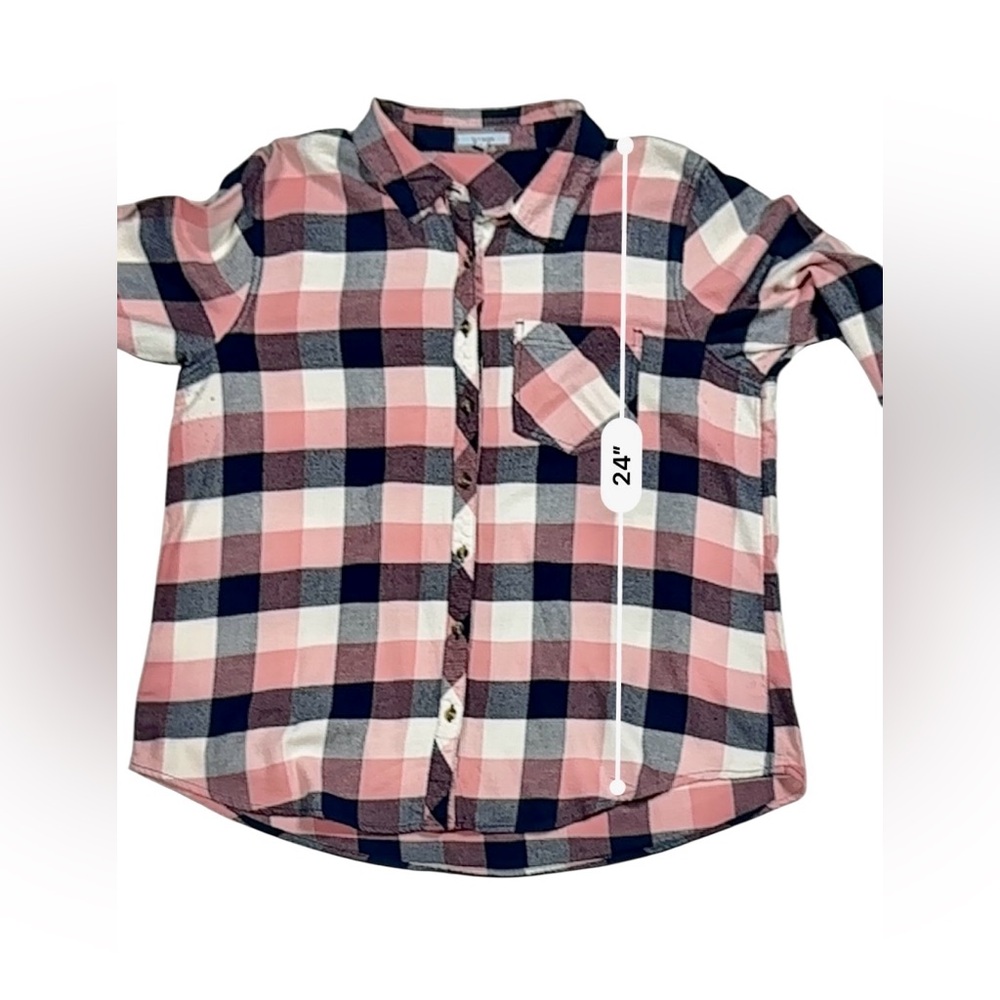 Maurices Pink, Navy & White Plaid Button-Up Shirt – Size XL - Picture 9 of 15